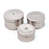 Coconut Stainless Steel Ferroro Puri Dabba with Plate - Set of 3 - (200ML,300ML, 400ML)