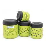 Coconut Stainless Steel TCS  - Set of 4 With Spoon, Tea / Coffee / Sugar / Masala Containers, Spice box, Masala Containers, Storage Box, Pots, Dabba, Food Safe, Jointless, Heavy Gauge, Model - TCS Colour