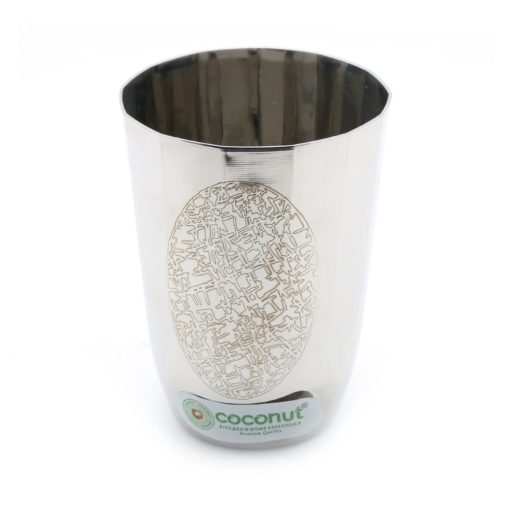 Coconut Stainless Steel A36 Digital Design Water Glass Set of 6 - Capacity - 270 ml Each Glass