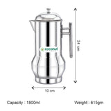 Coconut Stainless Steel Harrier Jug 1.8 Liter | Water Pitcher with Lid & Handle | Stainless Steel Water Jug for Water, Juice, Lemonade & Beverages | Food Grade, BPA Free, Rust Proof | Home, Hotel & Party Use | Model J13 Harrier.