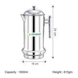Coconut Stainless Steel Fortuner Jug 1.8 Liter | Water Pitcher with Lid & Handle | Stainless Steel Water Jug for Water, Juice, Lemonade & Beverages | Food Grade, BPA Free, Rust Proof | Home, Hotel & Party Use | Model J16 Fortuner.