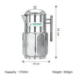 Coconut Stainless Steel Venue Jug 1.75 Liter | Fridge Water Jug with Lid & Handle | Stainless Steel Water Pitcher for Water, Juice, Lemonade & Beverages | Food Grade, BPA Free, Rust Proof | Home, Hotel & Party Use | Model J18 Venue.