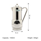 Coconut Stainless Steel Basil Jug 1 Liter | Fridge Water Jug with Lid & Handle | Stainless Steel Water Pitcher for Water, Juice, Lemonade & Beverages | Food Grade, BPA Free, Rust Proof | Home, Hotel & Party Use | Model J22 Basil.