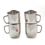 KCL Stainless Steel Double Wall Cute Mug Set of 4 (250ml Each) | Mirror Finish Insulated Tea & Coffee Cups with Easy-Grip Handle | Shatterproof & BPA-Free Drinkware.