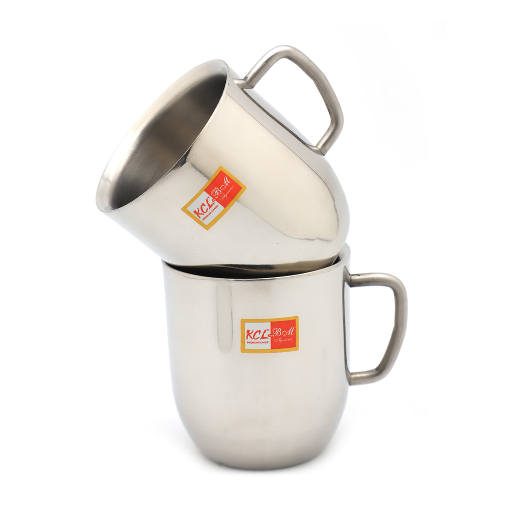 KCL Stainless Steel Double Wall Cute Mug Set of 2 (250ml Each) | Mirror Finish Insulated Tea & Coffee Cups with Easy-Grip Handle | Shatterproof & BPA-Free Drinkware.