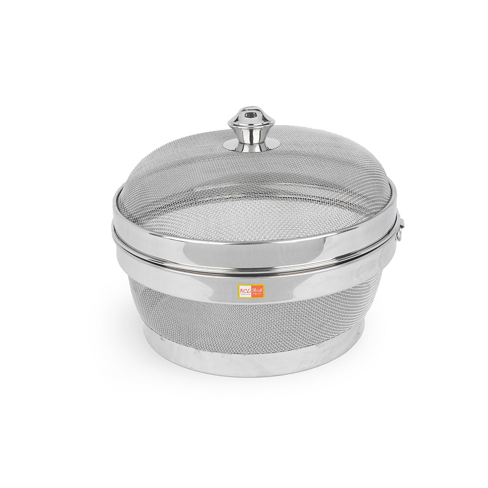 KCL Stainless Steel Miska Basket with Mesh Lid (12 Inch) | Multi-Purpose Vegetable & Fruit Storage Basket | Protective Food Cover & Net Strainer | Durable Mesh Jali Basket for Kitchen Hygiene.
