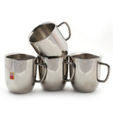 KCL Stainless Steel Double Wall Cute Mug Set of 4 (250ml Each) | Mirror Finish Insulated Tea & Coffee Cups with Easy-Grip Handle | Shatterproof & BPA-Free Drinkware.
