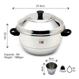 KCL Stainless Steel Idli Cooker with Plain Bottom | 21 Idlis Maker with 3 Plates, 6 Dhokla Moulds & Steaming Plate | Gas Stove Compatible | Heavy Gauge.