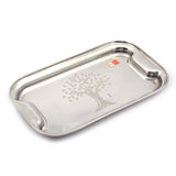 KCL Stainless Steel Laser Lemon Rectangle Serving Tray Set of 3 | Elegant Tree Laser Design Platters | Durable Food Grade Steel Plates for Snacks & Drinks | Sizes: 26cm, 30cm, 34cm.