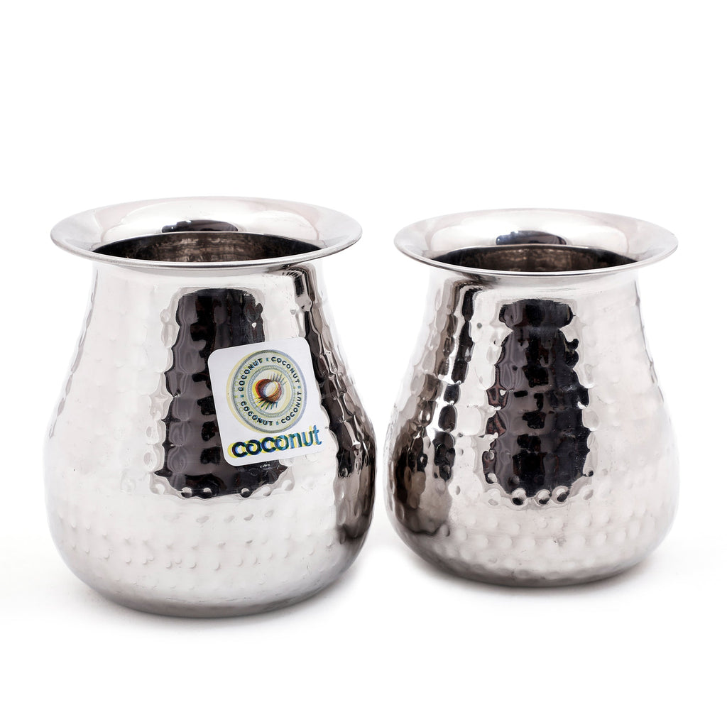 Coconut Stainless Steel Hammered Pepsi Lota/Chambu/Kalash (Heavy Guage) - Set of 2 Piece- 350ML & 500ML