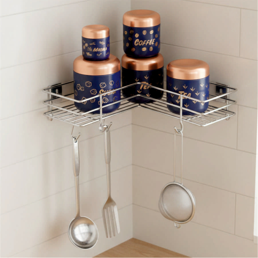 KCL L Shape Stainless Steel Kitchen Rack / Corner Shelf / Wall Mount Rack – 1 Level Storage Stand | Rust Resistant Heavy Duty.