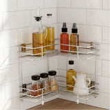 KCL L Shape Stainless Steel Multipurpose Corner Kitchen Rack – 2 Level Wall Mount Storage Stand | Rust Resistant | Heavy Duty | 1 Unit.