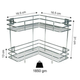 KCL L Shape Stainless Steel Multipurpose Corner Kitchen Rack – 2 Level Wall Mount Storage Stand | Rust Resistant | Heavy Duty | 1 Unit.