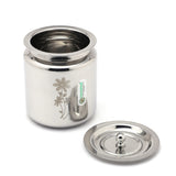 Coconut Stainless Steel Laser Design Ghee Pot with Lid (GP-06) | Heavy Gauge Mirror Finish Ghee Dhani, Oil Dispenser, Ghee Storage Container, Pickle Jar & Multipurpose Bharani for Kitchen Use | 1 Piece.