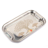 KCL Stainless Steel Laser Lemon Rectangle Serving Tray Set of 3 | Elegant Tree Laser Design Platters | Durable Food Grade Steel Plates for Snacks & Drinks | Sizes: 26cm, 30cm, 34cm.
