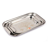 KCL Stainless Steel Laser Lemon Rectangle Serving Tray Set of 3 | Elegant Tree Laser Design Platters | Durable Food Grade Steel Plates for Snacks & Drinks | Sizes: 26cm, 30cm, 34cm.