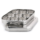 Coconut Stainless Steel Kaju Katli Shape Dry fruit box -  Masala Box / Spice box / Condiment box / 9 partition Masala dabba / Store Organizer / Masala Dhani / Chamak /, Model - MB7 Kaju Katli (SS Lid)