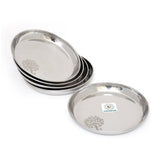 Coconut Stainless Steel Laser Plate - Pack of 6, Heavy Gauge, Mirror Finish, Solid, Dinner Plate / Meal Plate / Serving Plate/ Thali, Model-P5 Laser