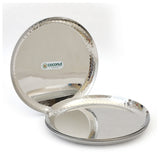 Coconut Stainless Steel Hammered Plate - Pack of 6, Heavy Gauge, Mirror Finish, Solid, Dinner Plate / Meal Plate / Serving Plate/ Thali, Model-P6 Hammered Corner