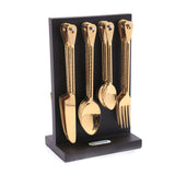 Coconut Cullinan Stainless Steel With Gold Coating Design 6 Baby Spoon, 6 Mater Spoon, 6 Fork, 6 Knife With Wooden Stand - 1 Unit