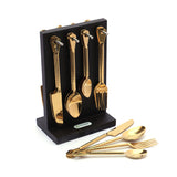 Coconut Cullinan Stainless Steel With Gold Coating Design 6 Baby Spoon, 6 Mater Spoon, 6 Fork, 6 Knife With Wooden Stand - 1 Unit