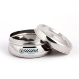 Coconut Stainless Steel Dhanush Dabba/Lunch Box/Storage Box - (200 ML Each) Diameter : 4 Inch. Height : 1.5 Inch