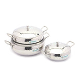 Coconut Stainless Steel Hammered Handi with SS Lid For Cook n Serve - Set of 3 - 1000ML, 700ML, 500ML