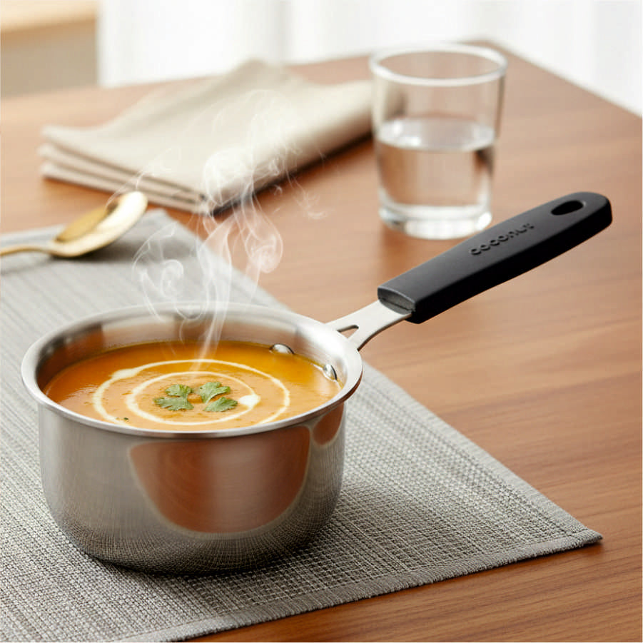 Coconut Stainless Steel Nano Saucepan 400 ml with Handle | Mini Milk & Tadka Pan | Heavy Gauge Food Grade Steel | Rust Proof | Mirror Finish | Easy to Clean | For Milk, Butter, Tea, Sauces & Small Heating.