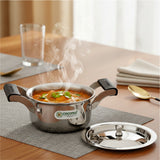 Coconut Stainless Steel Nano Stockpot 400 ml with Lid & Side Handles | Mini Casserole / Stock Pot | Heavy Gauge Food Grade Steel | Mirror Finish | Rust Proof | Easy to Clean | For Heating, Serving & Small Cooking.