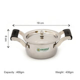 Coconut Stainless Steel Nano Stockpot 400 ml with Lid & Side Handles | Mini Casserole / Stock Pot | Heavy Gauge Food Grade Steel | Mirror Finish | Rust Proof | Easy to Clean | For Heating, Serving & Small Cooking.