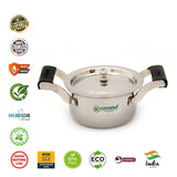 Coconut Stainless Steel Nano Stockpot 400 ml with Lid & Side Handles | Mini Casserole / Stock Pot | Heavy Gauge Food Grade Steel | Mirror Finish | Rust Proof | Easy to Clean | For Heating, Serving & Small Cooking.