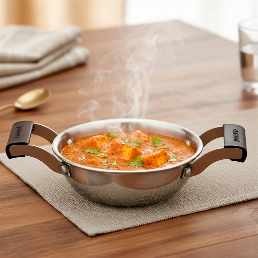 Coconut Stainless Steel Nano Kadai with Handle | Mini Multipurpose Tadka Pan | Heavy Gauge Mirror Finish | Rust Proof | Food Grade | Easy to Clean | For Tadka, Melting Butter, Heating Small Portions.