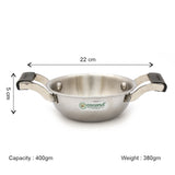 Coconut Stainless Steel Nano Kadai with Handle | Mini Multipurpose Tadka Pan | Heavy Gauge Mirror Finish | Rust Proof | Food Grade | Easy to Clean | For Tadka, Melting Butter, Heating Small Portions.