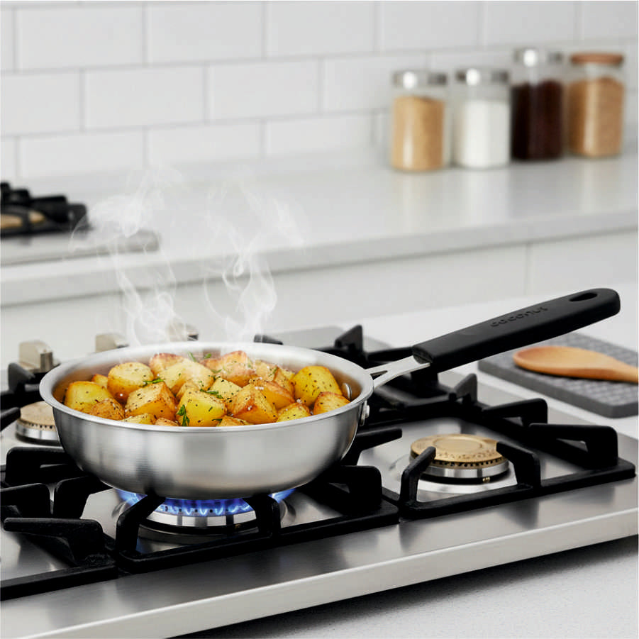 Coconut Stainless Steel Nano Frypan 350 ml with Handle | Mini Frying Pan | Heavy Gauge Food Grade Steel | Rust Proof | Mirror Finish | Easy to Clean | For Tadka, Frying, Butter & Small Cooking.