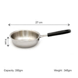Coconut Stainless Steel Nano Frypan 350 ml with Handle | Mini Frying Pan | Heavy Gauge Food Grade Steel | Rust Proof | Mirror Finish | Easy to Clean | For Tadka, Frying, Butter & Small Cooking.