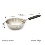 Coconut Stainless Steel Nano Wok Deep Frypan 500 ml with Handle | Mini Deep Fry Pan | Heavy Gauge Food Grade Steel | Rust Proof | Mirror Finish | Easy to Clean | For Tadka, Deep Frying, Roasting & Small Cooking.