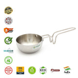 Coconut Stainless Steel Tadka Pan with Long Handle | Tempering Pan / Tadka Ladle | Heavy Gauge Food Grade Steel | Rust Proof | Mirror Finish | Easy to Clean | For Tadka, Seasoning, Ghee & Butter Heating.