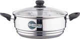 Coconut Stainless Steel Triply Idli Cooker - Glass Lid, Steamer Plate, Heavy Gauge, Thick bottom, Mirror finish, Induction and Gas Stove Based, Sandwich Bottom / Triply Bottom / Idli Cooker with Steamer, Model - Multipurpose Steamer (20 Idlies) with combo