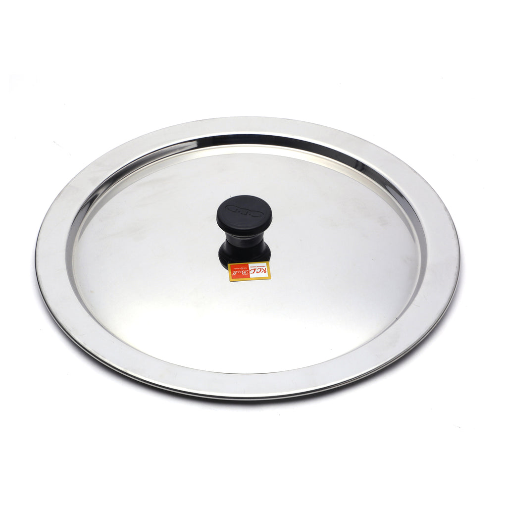 KCL Stainless Steel Ciba Tope Lid / Tope Cover / Handi, Kadai & Saucepan Lid with Heat-Resistant Knob | Heavy Gauge Mirror Finish – 1 Unit.