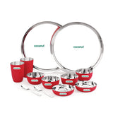 Coconut Stainless Steel Unique Red Colour Design Coating Dinner set/ Launch set - Set of 12