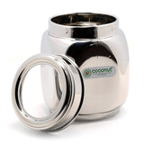 Coconut Stainless Steel Square Container with C-thru Lid - Heavy Gauge, Joinless, Mirror Finish, Food safe, Container for Storage / Deep Dabba / Vertical Canister / Multipurpose storage box, Model - E19 Square Canister C-thru