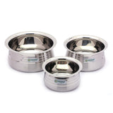 Coconut Stainless Steel Matt Finish Handi For Cook n Serve - Set of 3 - 1500ML, 1000ML, 700ML