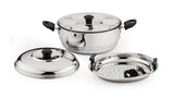Coconut Stainless Steel Triply Idli Cooker - SS Lid, Steamer Plate, Heavy Gauge, Thick bottom,Induction and Gas Stove Based, Sandwich triply bottom. Model - Multipurpose steamer (20 Idlies) with Combo
