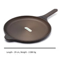Coconut cast iron dosa tawa - pre seasoned with 100% vegetable oil with natural oven heated golden finidh, food grade , Single handle , smooth surface ready to use, 29cm