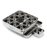 Coconut Stainless Steel Junior Square Masala Box/Spice Container/SS Lid Masala Box with 9 Bowls - Diamater - 22CM, Capacity - 100 ML Each Containers
