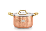 Coconut Stainless Steel Hammered Copper Design Stock Pot With SS Lid Capsulated Bottom, Milk Pot and Non Stick Pearl Tawa - Pack of 3