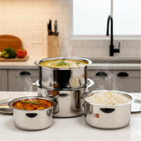 KCL Stainless Steel Tope Cookware Set with Lids (Pack of 10) | Induction & Gas Stove Compatible | Heavy Gauge | 1000 ml to 2800 ml | Kitchen Cooking & Storage Pots.